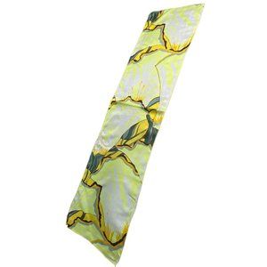 Vintage Abstract Rectangle Satin Scarf Lightweight White Yellow Boho Oblong